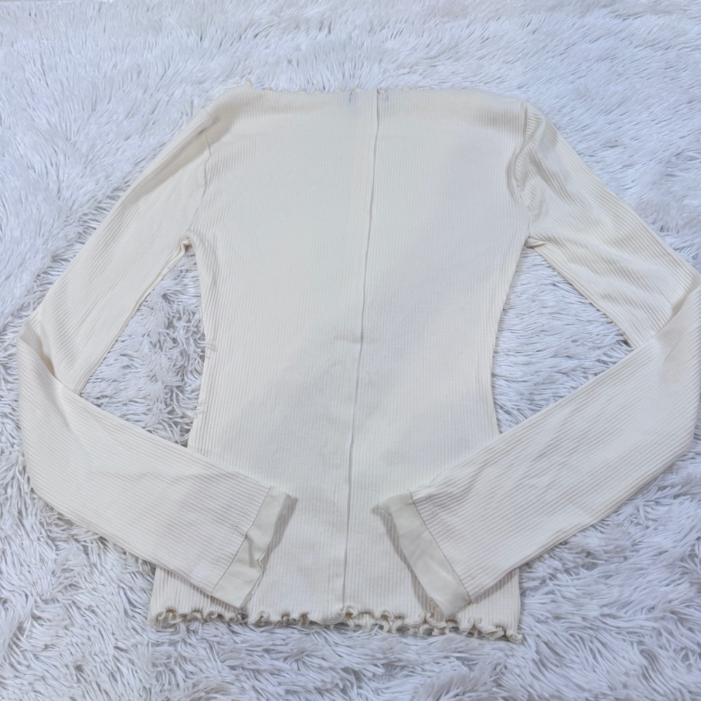 J crew long sleeve Vintage rib boatneck T-shirt with lettuce trim - Picture 8 of 8